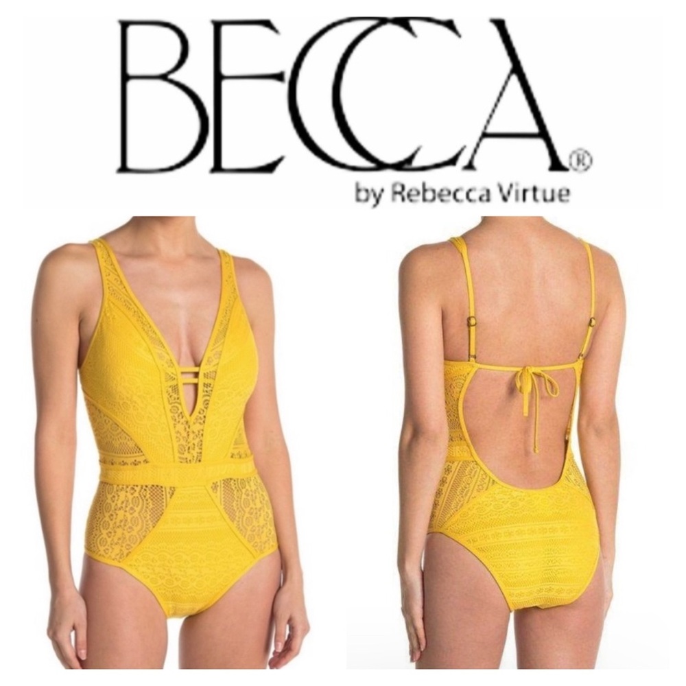 NWOT BECCA Reveal Crochet Plunge One-Piece Swimsuit